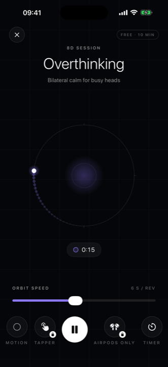 Whorl player with the orbit visualizer during an Overthinking session